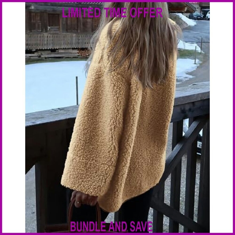 Women's Winter Sherpa Fleece Jacket Button Up Cozy Long Sleeve Outerwear - Picture 6 of 8